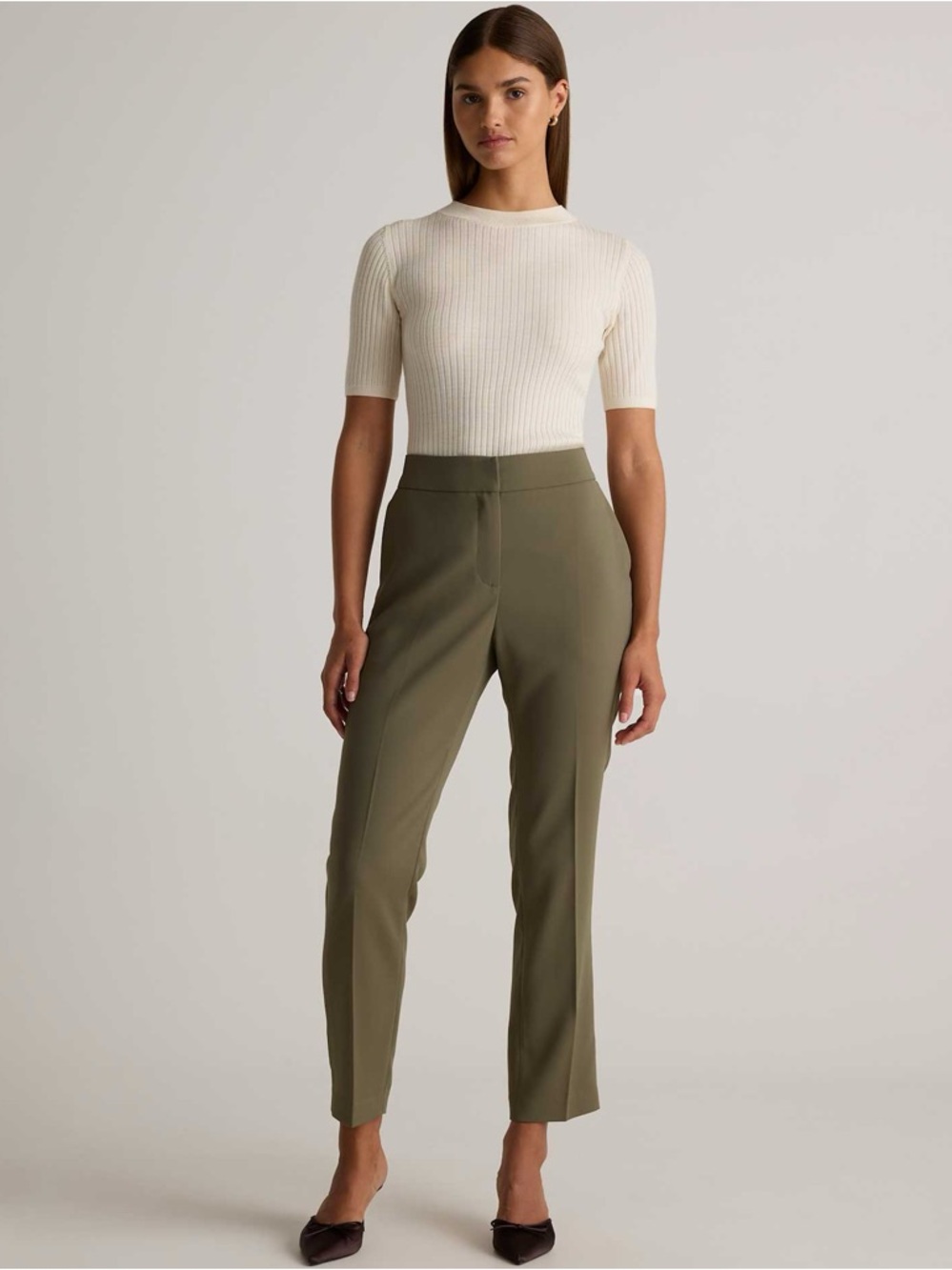 Quince Stretch Crepe Ankle Pants in Olive 6 NWT